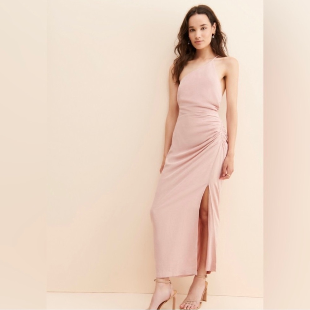 BY ANTHROPOLOGIE RUCHED ASYMMETRICAL MIDI DRESS PINK COLOR SIZE 14 NWT